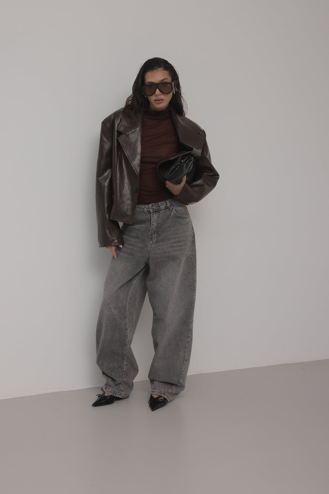 GIACCA IN ECOPELLE FLORENCE CON SPALLINE - MARRONE HAR023