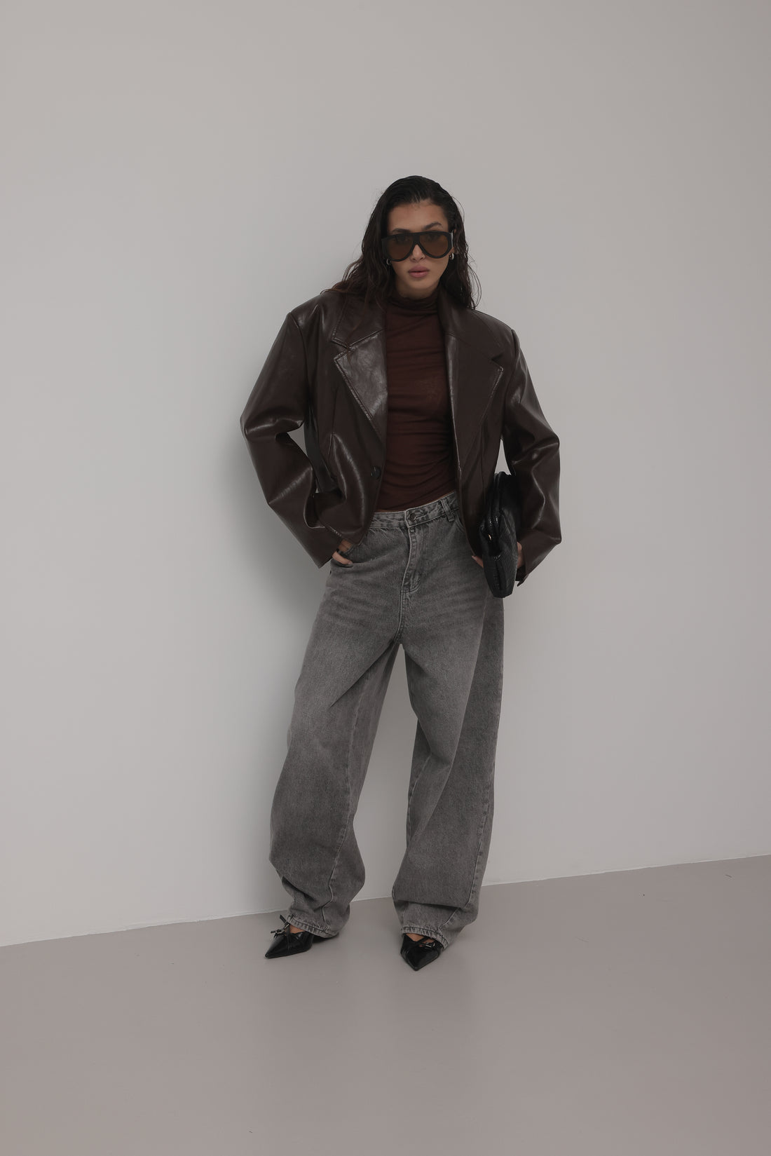 GIACCA IN ECOPELLE FLORENCE CON SPALLINE - MARRONE HAR023