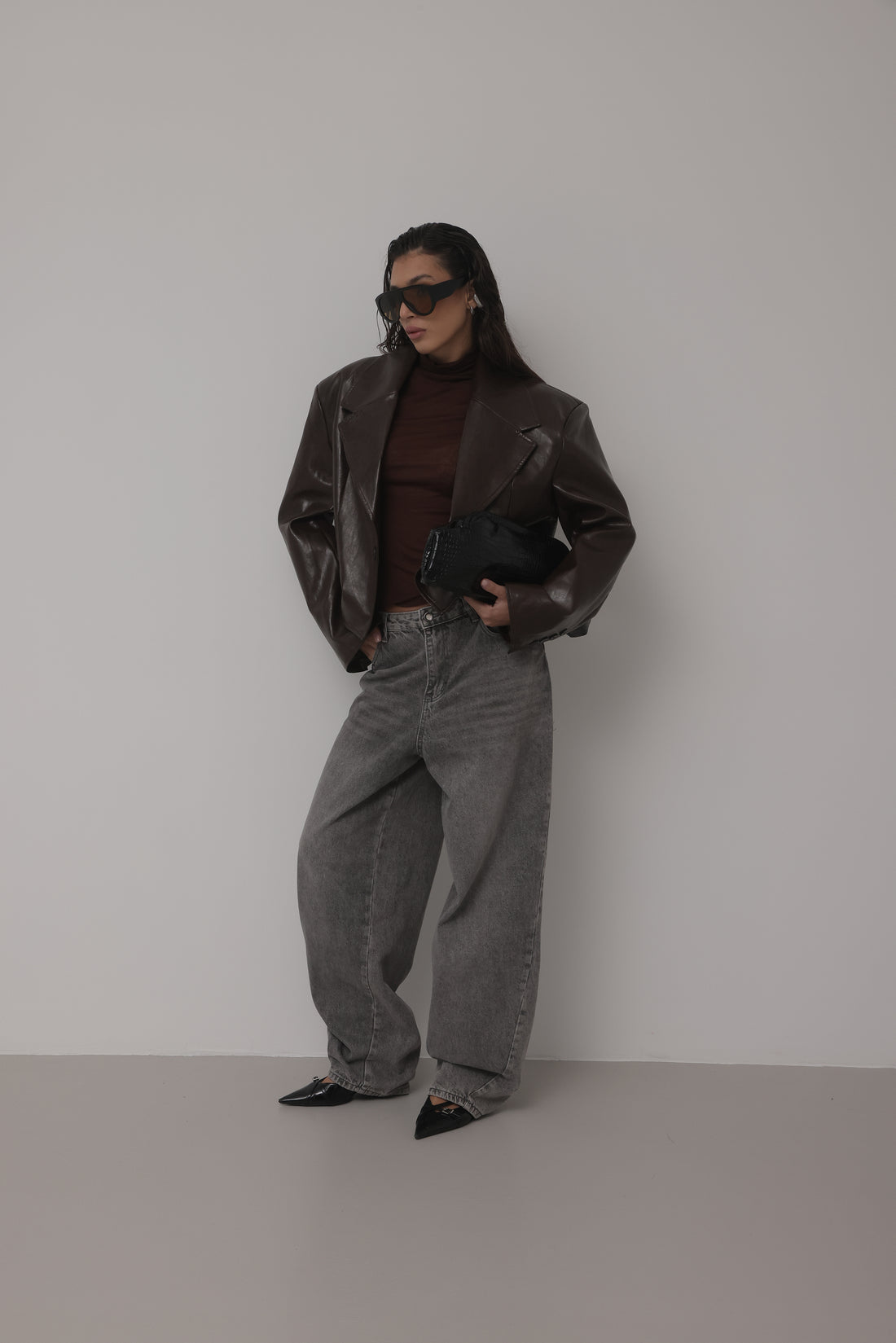 GIACCA IN ECOPELLE FLORENCE CON SPALLINE - MARRONE HAR023