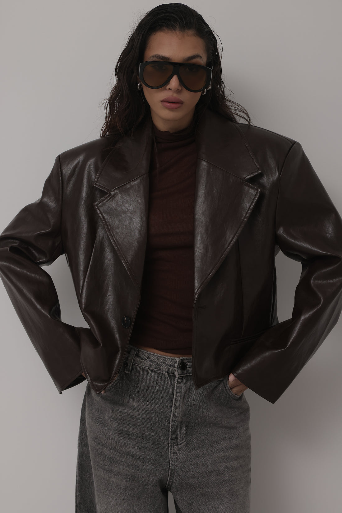 GIACCA IN ECOPELLE FLORENCE CON SPALLINE - MARRONE HAR023