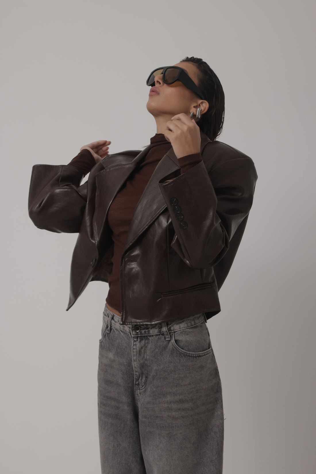 GIACCA IN ECOPELLE FLORENCE CON SPALLINE - MARRONE HAR023