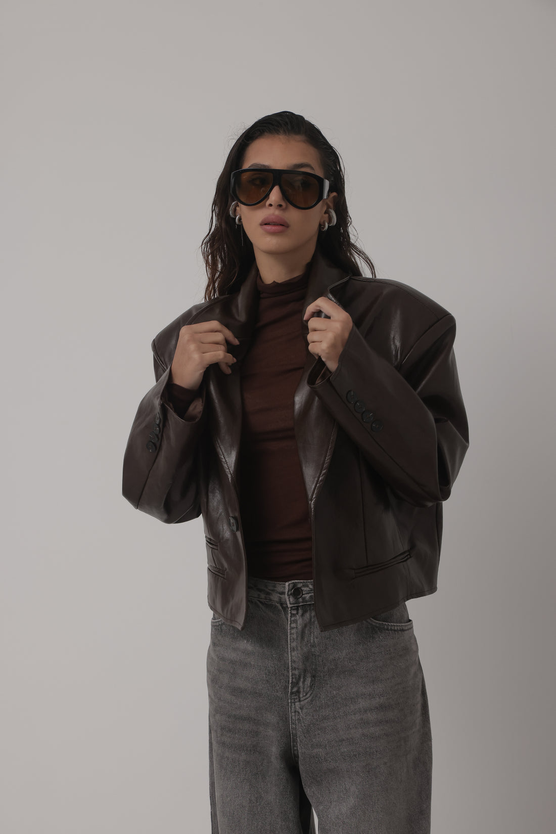 GIACCA IN ECOPELLE FLORENCE CON SPALLINE - MARRONE HAR023