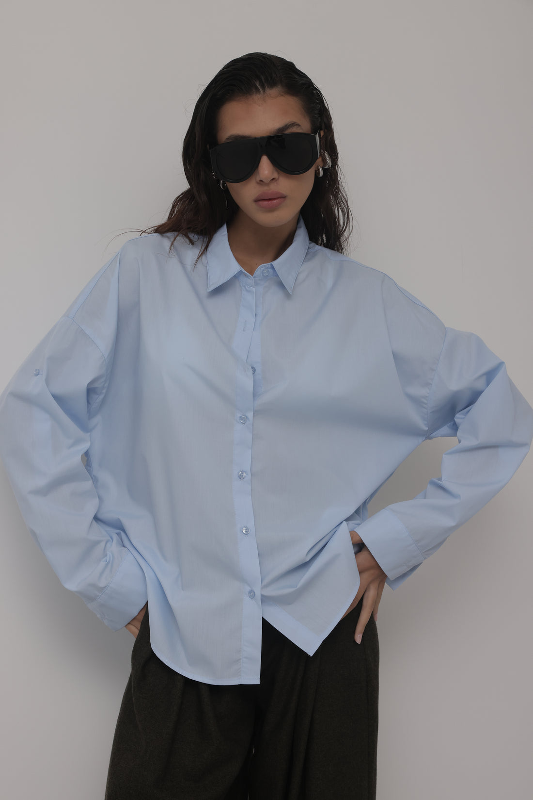 CAMICIA BASIC IN COTONE - AZZURRO 6208