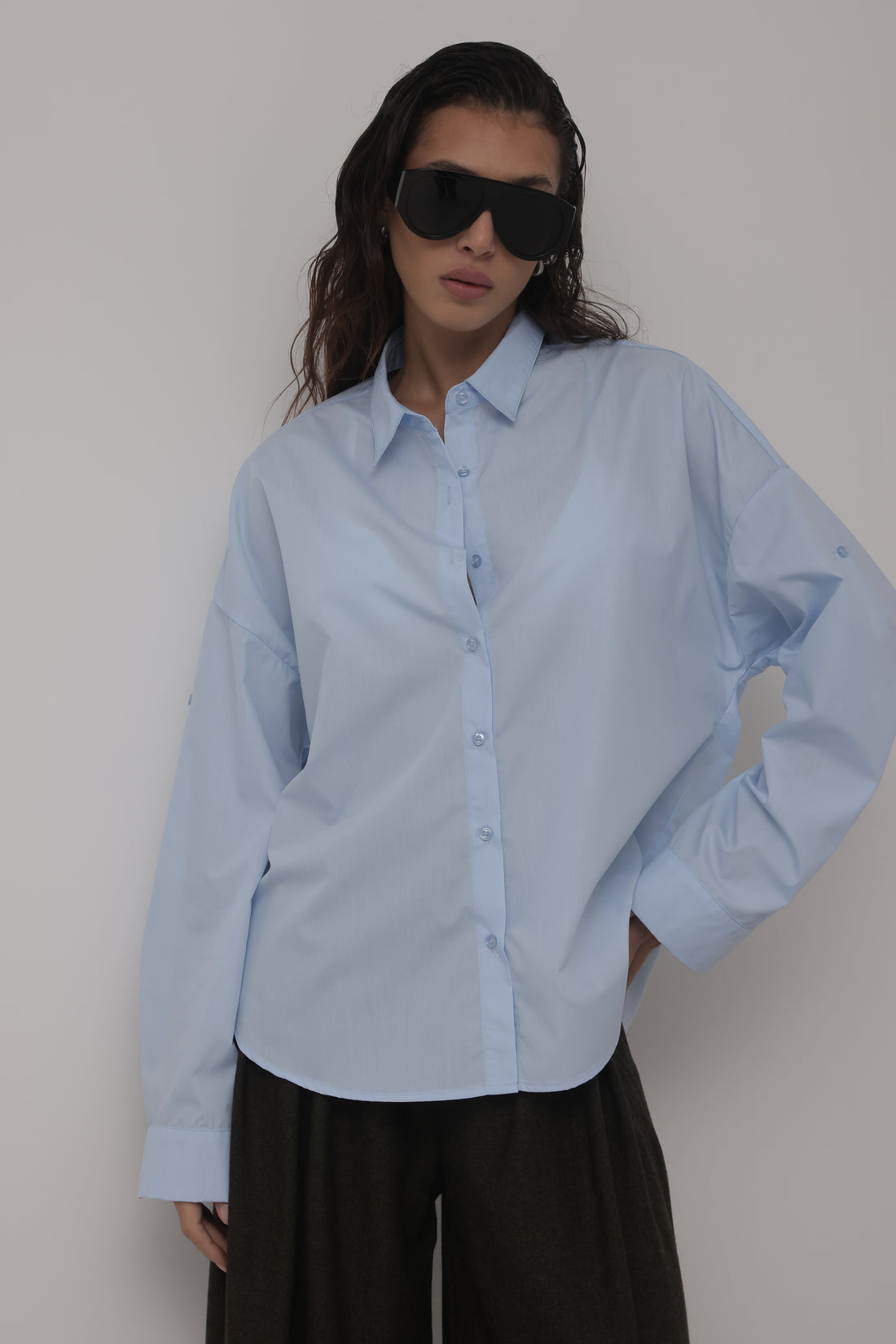 CAMICIA BASIC IN COTONE - AZZURRO 6208